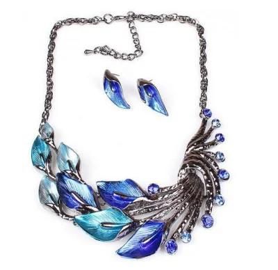 Hot Sale Peacock Tailalocasia Flowers Fashion Jewelry Set