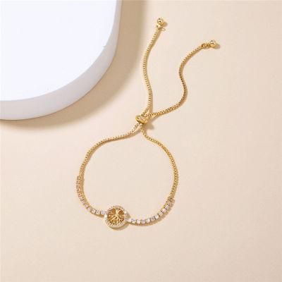Manufacturer Custom Jewelry Wholesale Luxury Bracelets &amp; Bangles 18K Gold Plated Brass Women Fashion Charm Bracelet with Round Tree Pendant