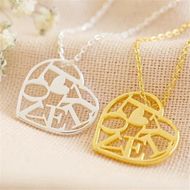 Cut out ′ Lovely′ Heart Pendant Necklace in Silver 18K Gold Plated Jewelry