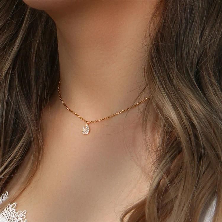 Factory Customized Fashion Jewelry Ins Fashion Simple Temperament Versatile Necklace Jewelry Stainless Steel Zircon Pendant Necklace