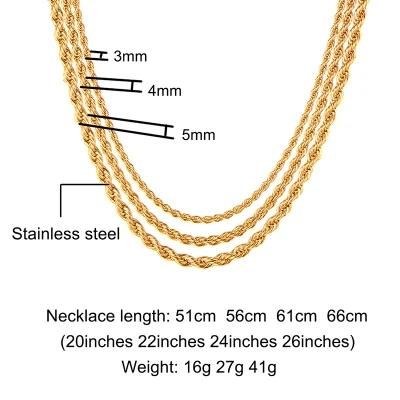 Fashion Simple Gold Plated Twist Rope Chain Bracelet Necklace for Rapper Dancer Men Women 14-36inch