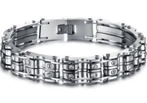 Bling Crystal Motorcycle Bracelet Stainless Steel Jewelry Silver Bicycle Chain Motor Biker Bracelets&Bangles