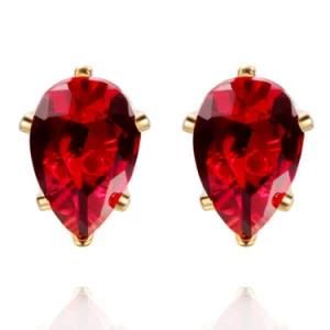 Fashion Pear Shaped Jewelry Gold Plated Garnet Stud Earring