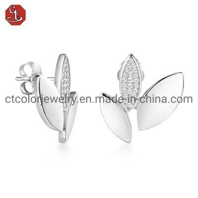 Wholesale Jewelry Cheap price Leaf Shape Earring in 925 Silver with CZ Stone