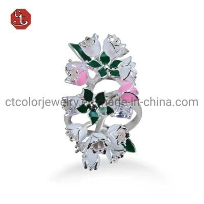 S925 Silver Jewelry Ring with Enamel Flower Rings