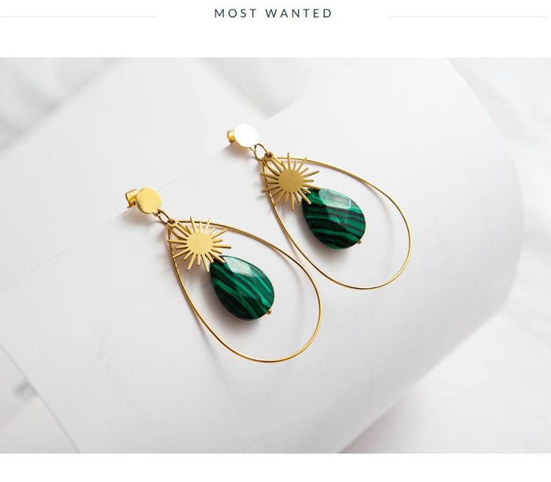 2021 New Style Stainless Steel Jewelry Water Drop with Natural Stones Earrings
