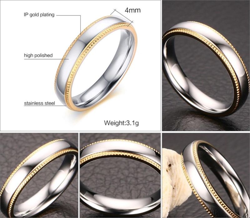4mm Gold Pattern Edge Polishing Center Plain Tungsten Carbide Metal Rings
