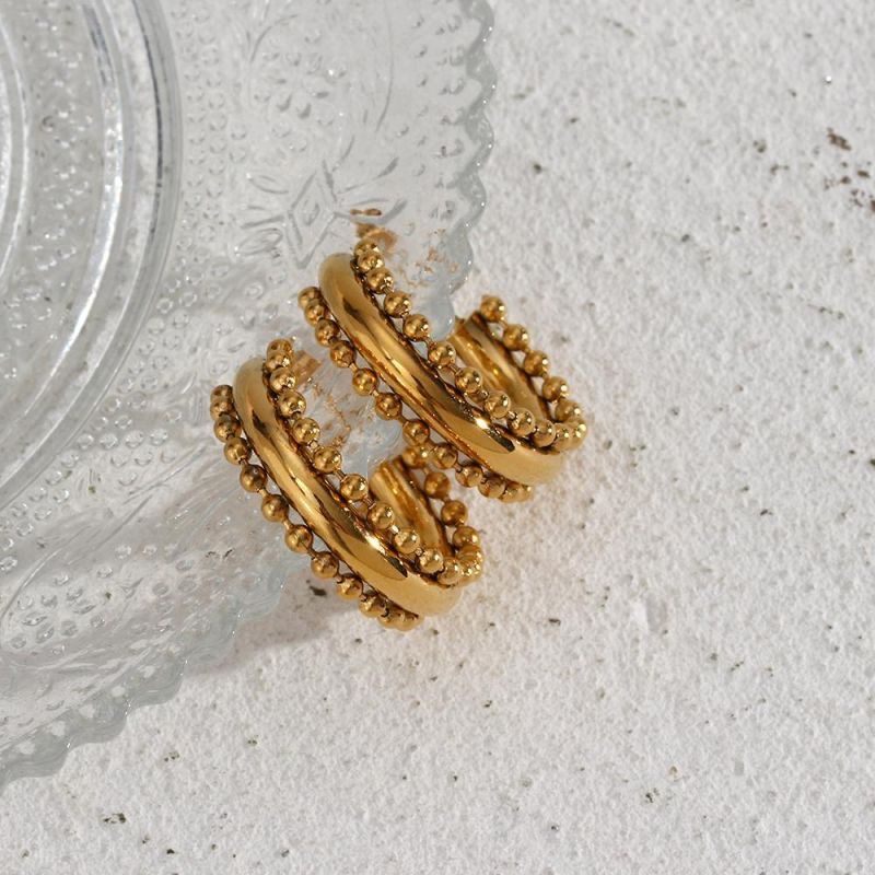 Manufacturer Custom Fashion Jewelry High Quality Waterproof Never Fade Earring 18K Gold Plated Earrings Stainless Steel Jewelry Non Tarnish