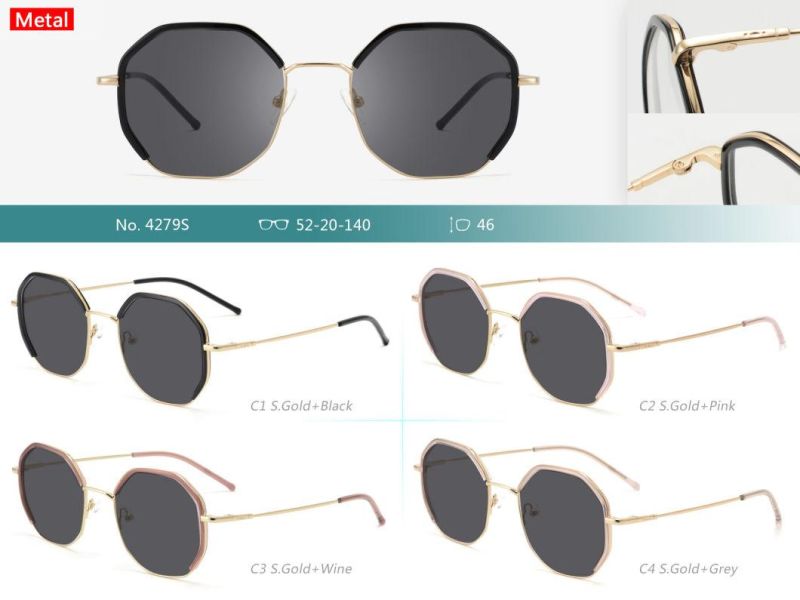 Geometric Stylish Metal Sunglasses UV Protective Women′s Sunglasses