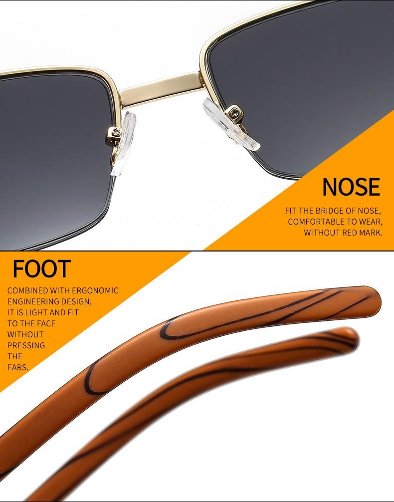 Metal Color Wood Grain Fashion Retro Brand Sunglasses