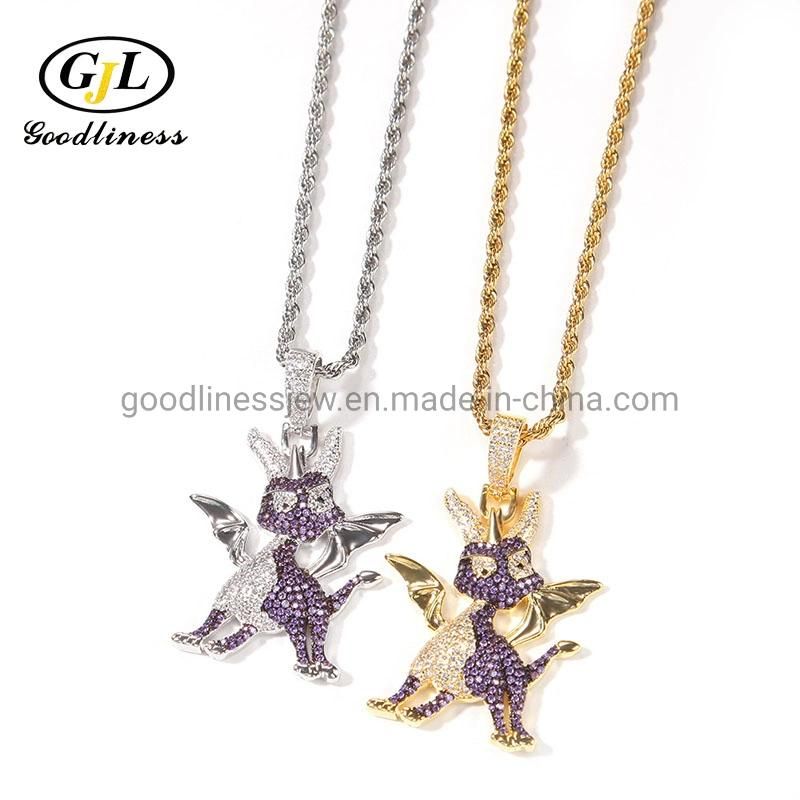 Custom Gold Filled Cubic Zirconia Cartoon Dragon Pendant Necklace Design