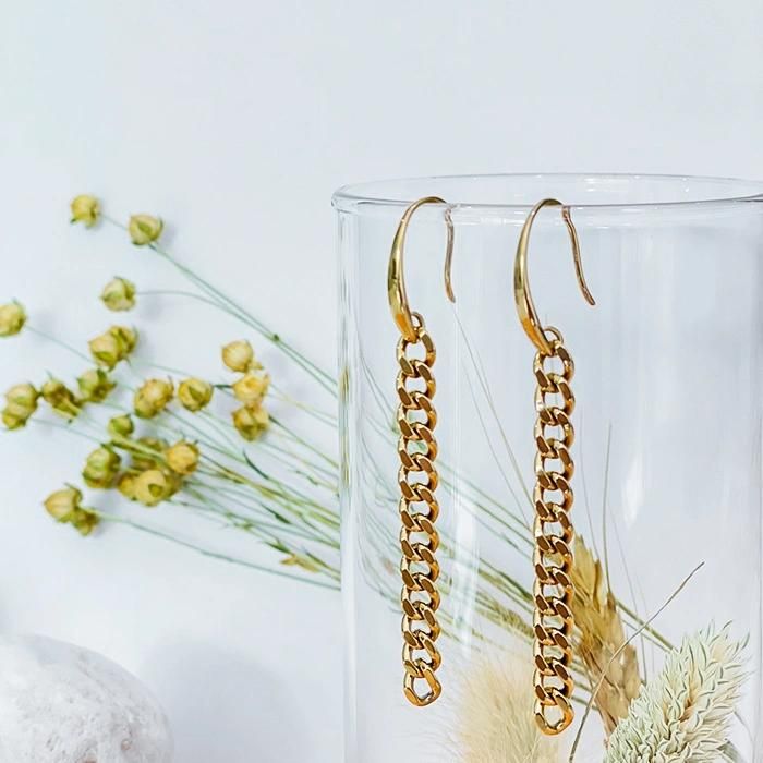 Fashion Earrings Bulkbuy Stainless Steel Gold Plated Figaro Chain Earring with Stone for Lady Elegant Jewelry Gift