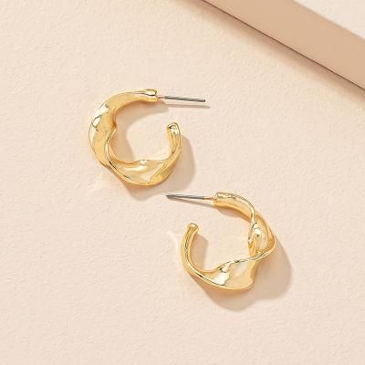 Twisted Crushed Design Fashion Ladies Imitation Jewellery Alloy Mini Hoop Earrings 18K Gold Plated Chunky Ears for Trendy Women Girls