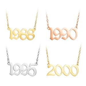 Birthday Gift Arabic Numeral Personalized 18K Gold Plated Stainless Steel Birth Year Necklace