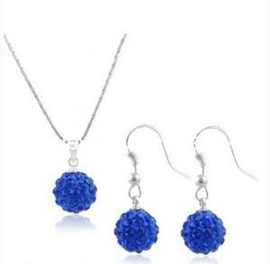 Summer Fashion Jewelry/ 2013 Crystal Rhinestone Beads Pendant Royal Blue Shamballa Beads Necklace Earrings Set for Women and Teenager (PN-097)