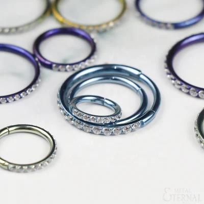Eternal Metal ASTM F136 Titanium Clear Cubic Zircon CNC Setting Piercing Segment Ring Clicker