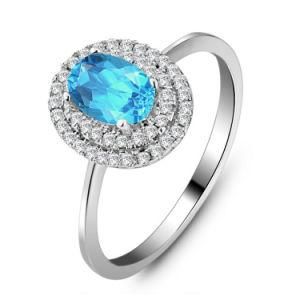 Fashion Solid Silver Gemstone Jewelry Blue Topaz Ring for Lady