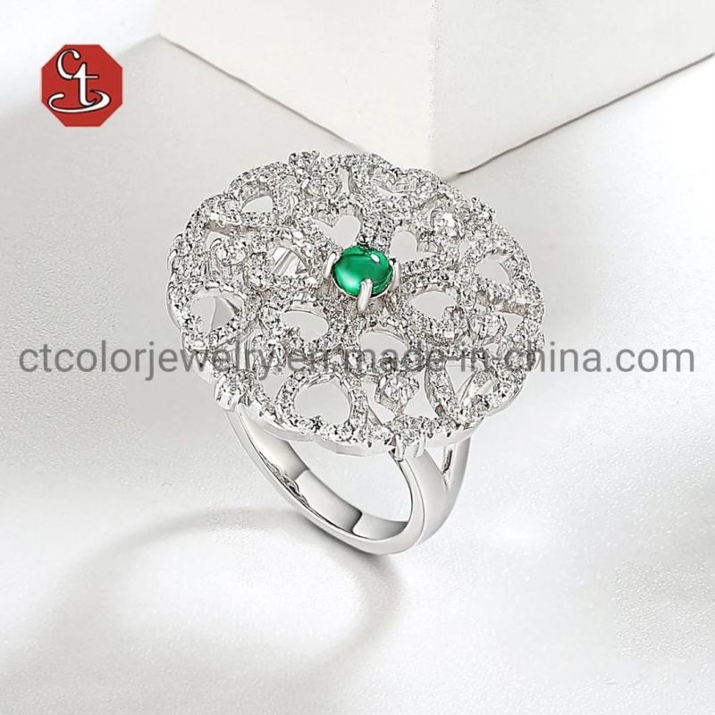 Antique Heart Shape Set Jewelry Emerald Color Cubic Zirconia Stones Ring JewelleryFactory Price Silver Ring