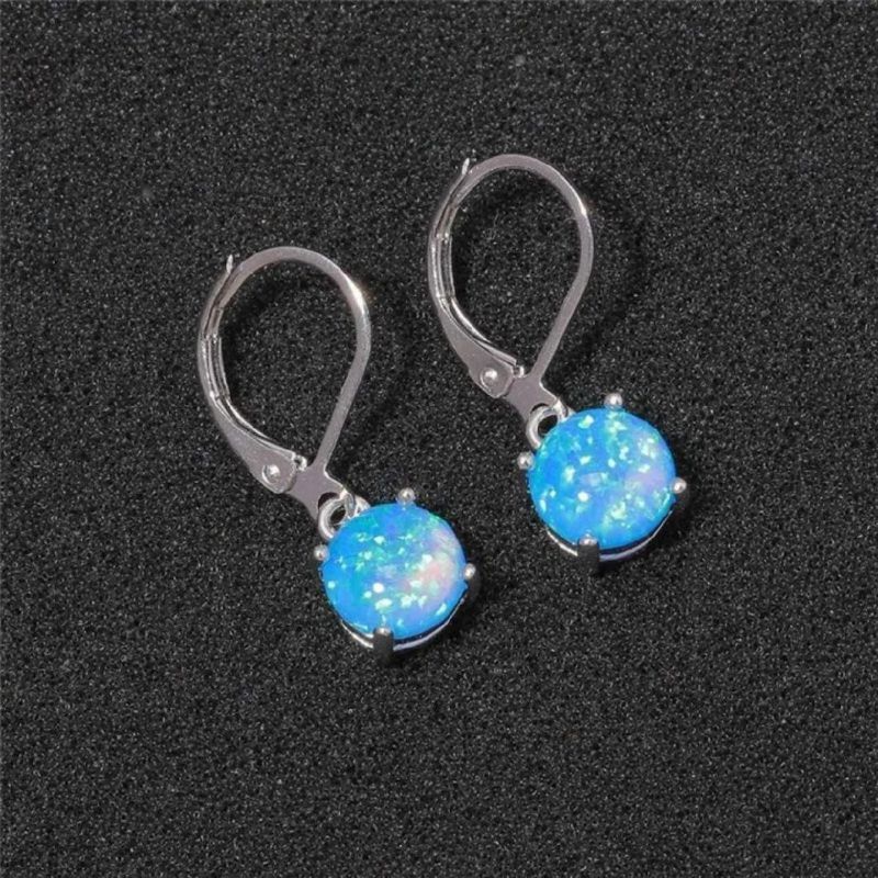 Multicolor Women Jewelry Drop Earring 925 Sterling Silver Round Cut Opal Dangle Earrings