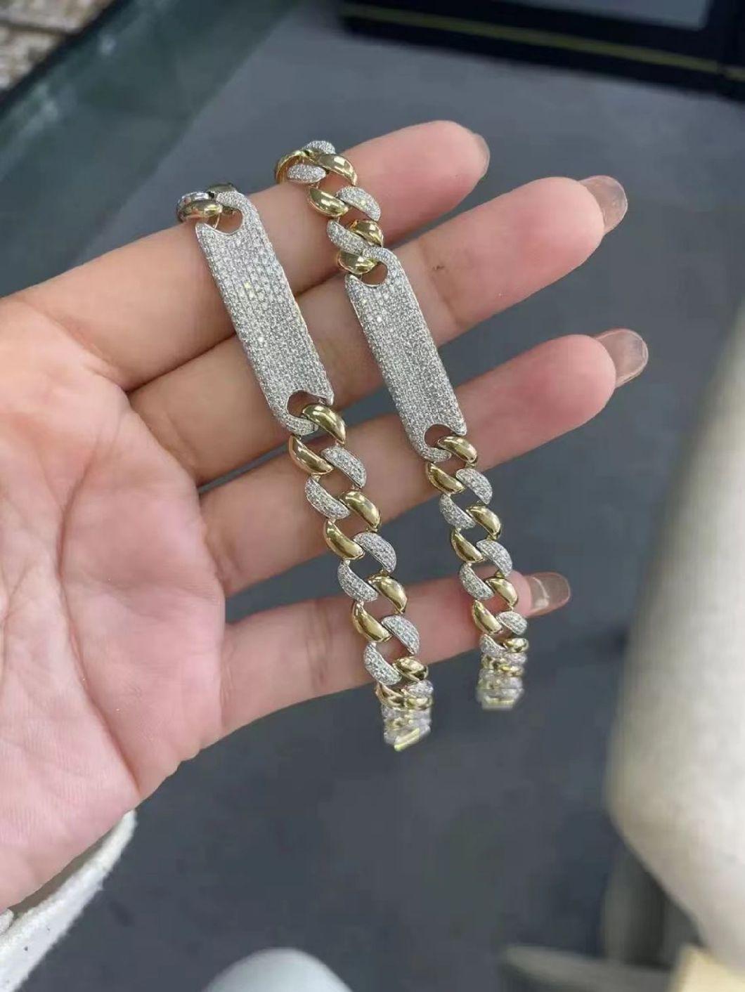Fashion Hip-Hop Bracelet 18K Gold Plated Diamond Iced out Cuban Link Chain 925 Silver Bracelet with Buckle for Woman