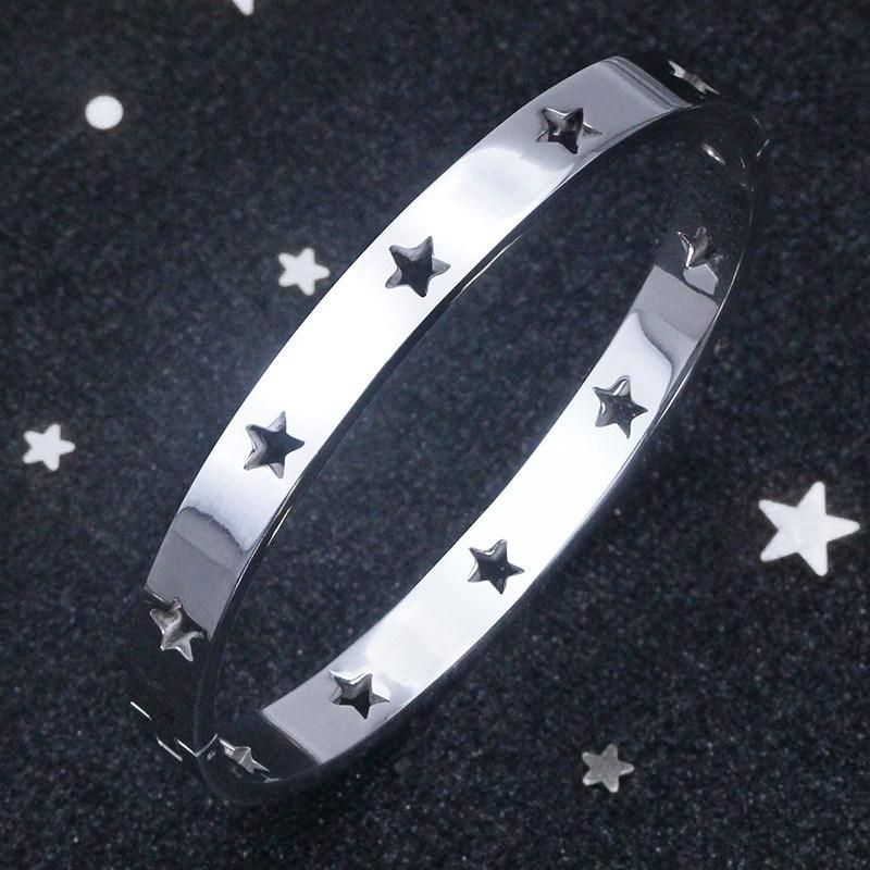 Hot Sale Five-Pointed Star Hollow Titanium Steel Bangle Bracelet