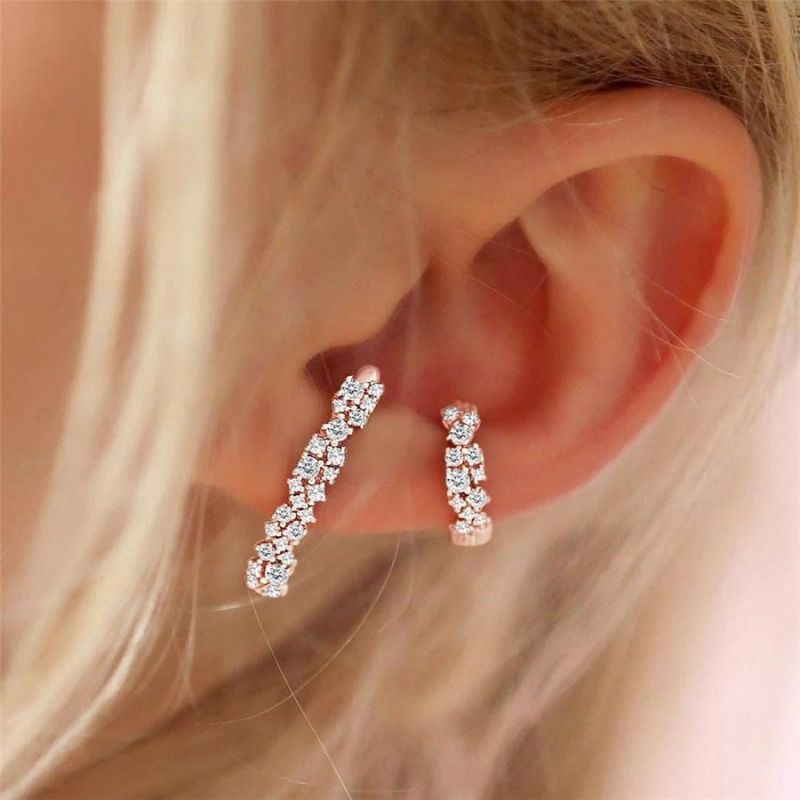 Brass Cubic Zircon Earring Set Rose Gold Plated Sterling Silver Plated with Crystal Ear Cuff