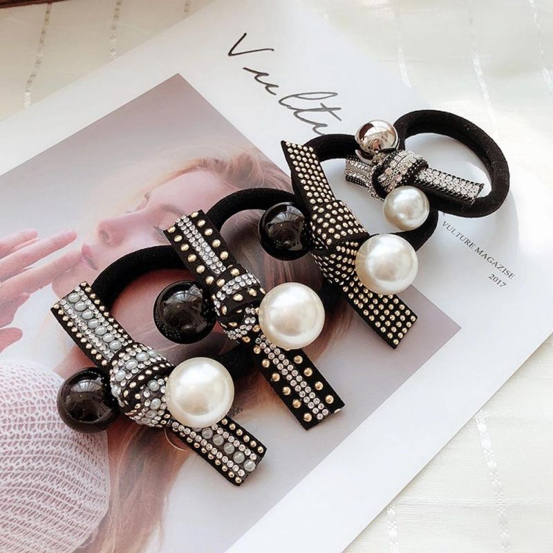 Factory Hot Sale Knotted Black and White Pearl Hair Ties