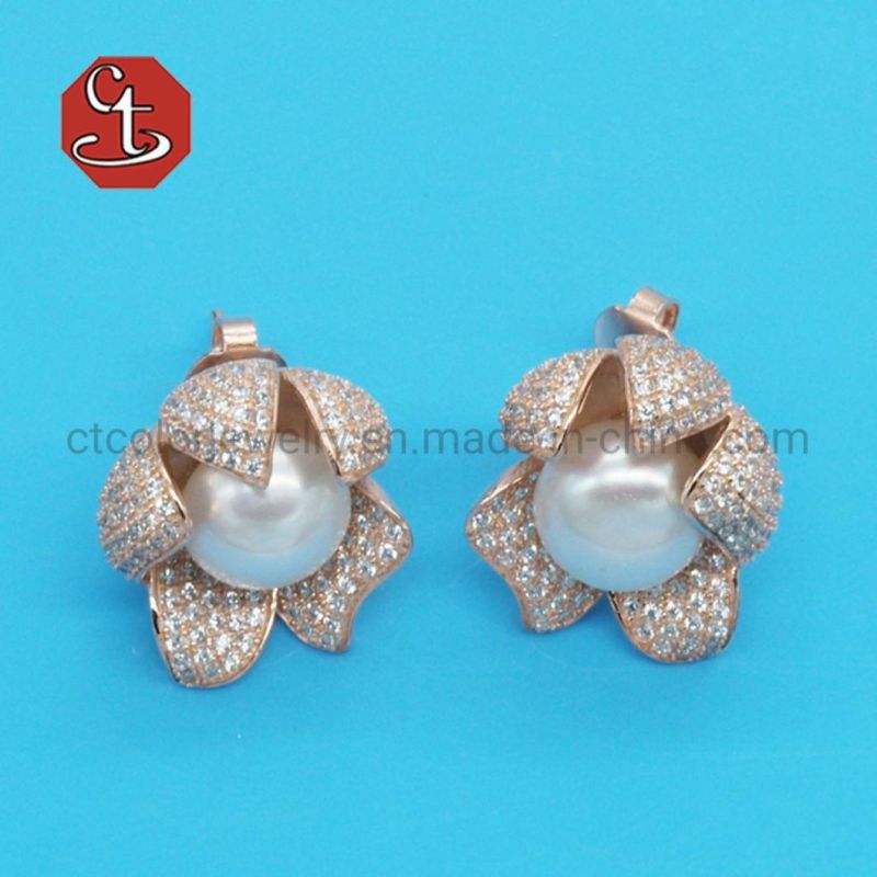 Fashion Silver Earrings for Women Natural Pearl Jewelry Gifts Brass Earring Stud