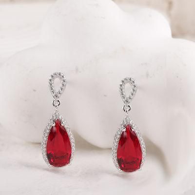 Fashion Accessories 925 Silver Big Red Cubic Zirconia Factory Wholesale Fashion Jewelry Trendy 2022 Women Jewellery Luxury Earrings