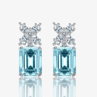 2022 New Arrival Elegant Fashion Jewelry Aquamarine Gemstone 7*9 Stud Earrings
