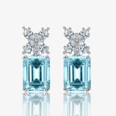 2022 New Arrival Elegant Fashion Jewelry Aquamarine Gemstone 7*9 Stud Earrings