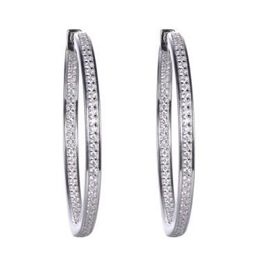 925 Sterling Silver or Brass CZ Hoop Earring for Women