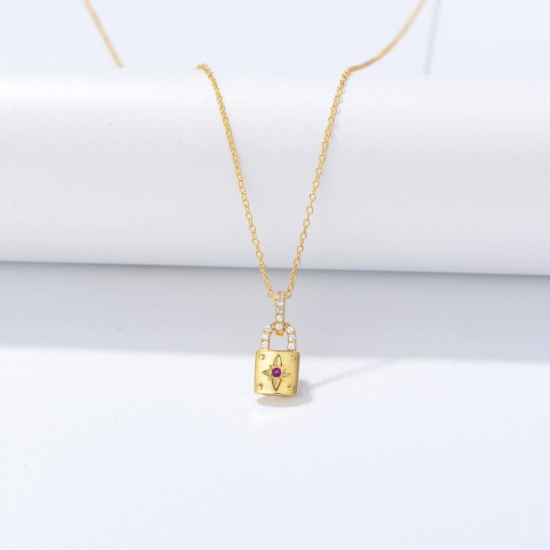 Fashion 925 Sterling Silver Women Jewelry Zirconia Lock Necklace