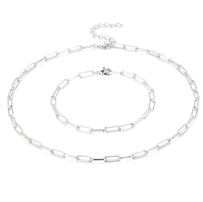 Trendy 18K Gold PVD Plated Jewelry Set Paperclip Necklace Bracelet for Layer Necklaces Wearing