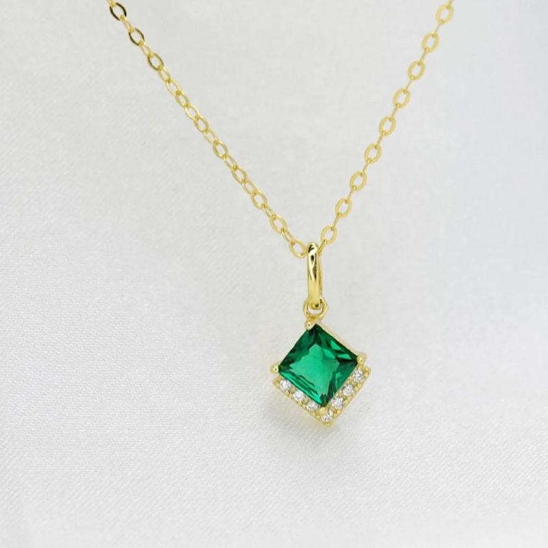 925 Sterling Silver Simple Green Zircon Pendant Clavicle Chain Necklace for Women Light Luxury Wedding Jewelry