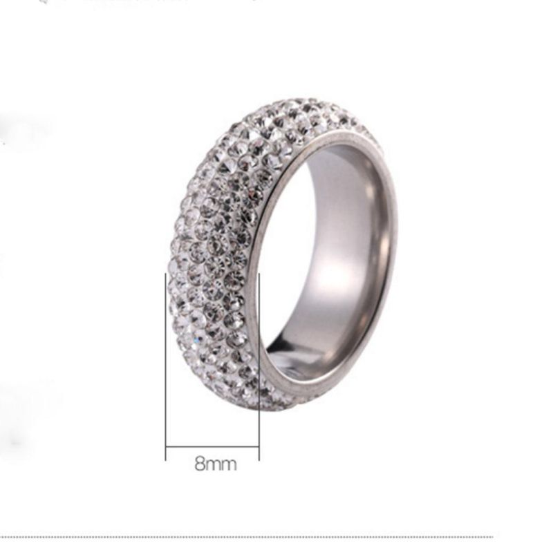 Factory Wholesale Popular Titanium Steel Jewelry 5 Rows of White Mud Diamond Curved Full Diamond Ring for Men and Women SSR2618