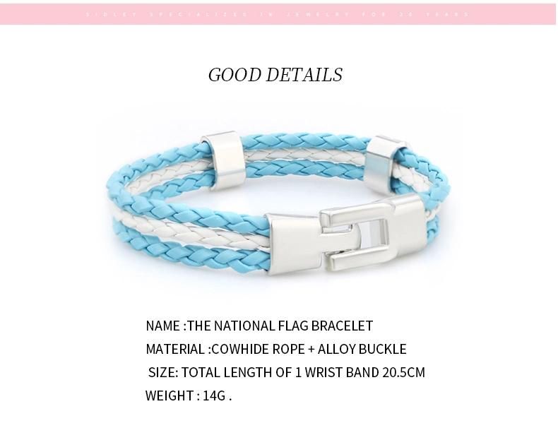 World National Flag Color Matching Leather Rope Woven Bracelet