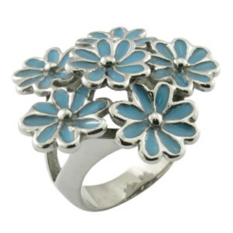 Fashion Women Stainless Steel Flower Diamond Ring