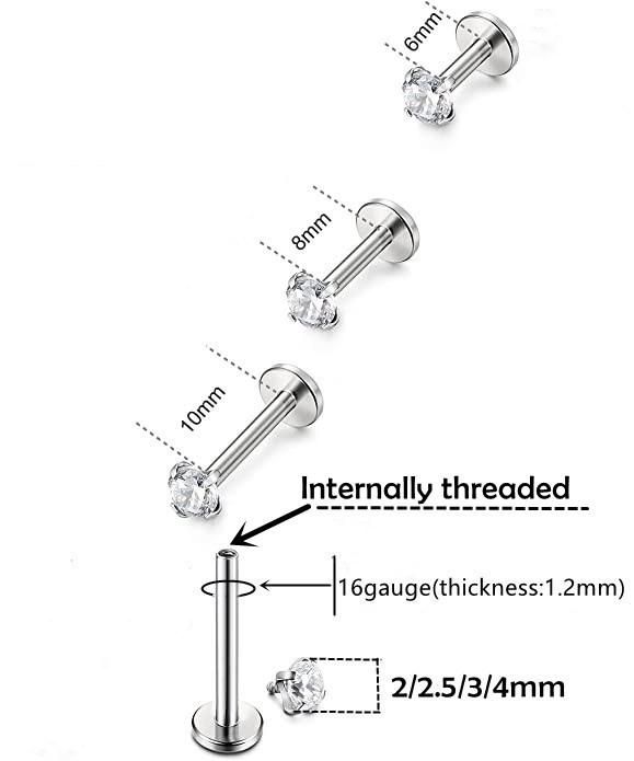 Titanium Internally Threaded Labret Inlaid CZ Body Piercing Jewelry