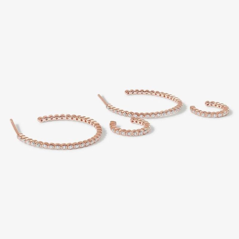 Wholesale 18K Gold Plated, Rose Gold, Rhodium Finish Spencer Hoop Earring Set Alloy Big and Small Hoop Earrings with Crystal Stones for Women Accessories