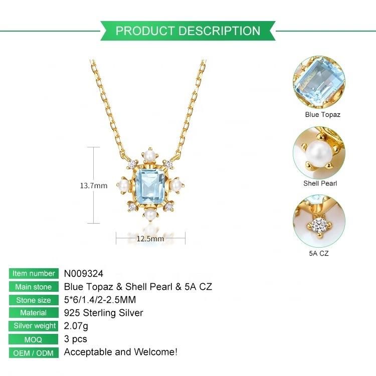 Wholesale 925 Silver Sky Blue Topaz Necklace Jewelry Trend Gold Plating Necklace with Zircon Pendant