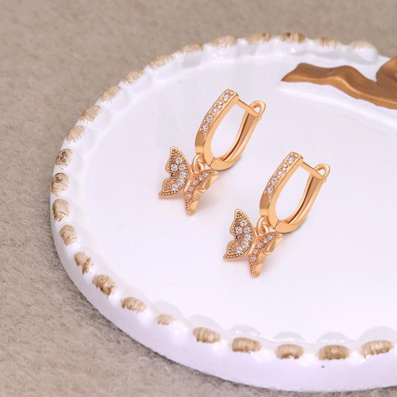 Custom Gold Plated Luxury Women′s Zircon Butterfly Drop Earings