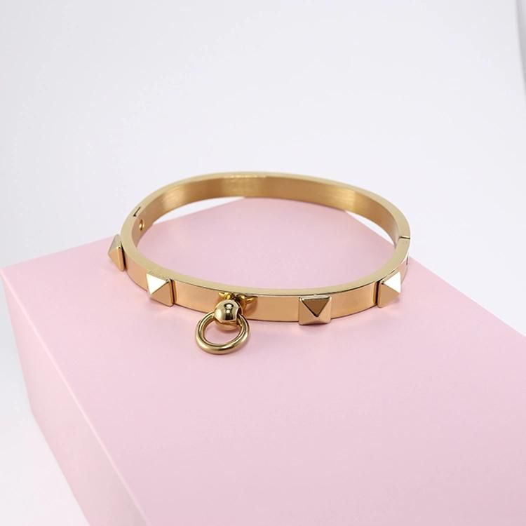 Fashion Punk Rivet Ring Buckle Bangle Stainless Steel Women 18K PVD Gold Plated Stainless Steel Jewelry