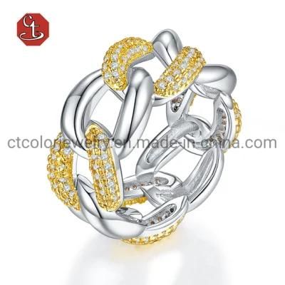Trendy 925 Sterling Silver Hiphop Chain Rings for Finger Jewelry