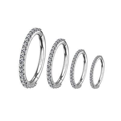 ASTM F136 Titanium Hinged Segment Ring with Prong Set CZ Hoop Ring Body Piercing Jewelry 18g 1.0*5mm, 6mm, 7mm, 8mm, 9mm, 10mm, 11mm, 12mm