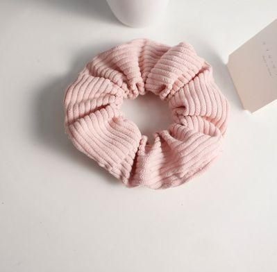 Korean Women Striped Hair Tie Velvet Hair Scrunchies Solid Color Girls Hair Band