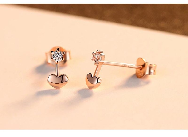 Silver Jewelry Earrings Small Heart with 5A Cubic Zirconia