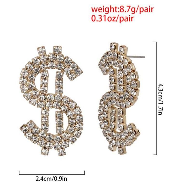 Fashion Elegant Woman Earrings Jewellery Dollar Sign Design Diamond Gilded Pendant Engagement Earrings