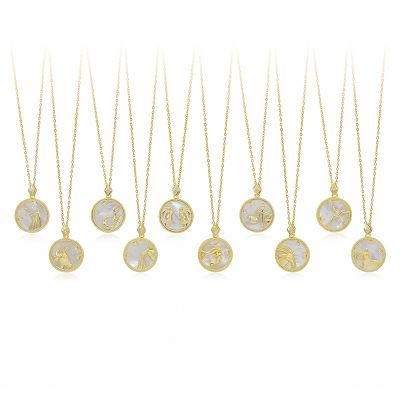 2021newest Design Gold Plated Crystal Rhinestone White Shell 12 Zodiac Pendant Necklace Jewelry