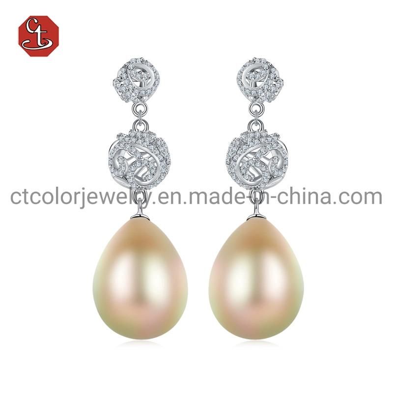 Fashion Jewellery chain of Fresh Water Pearl 925 Silver Gold Plated Earring Fine Jewelry For Women